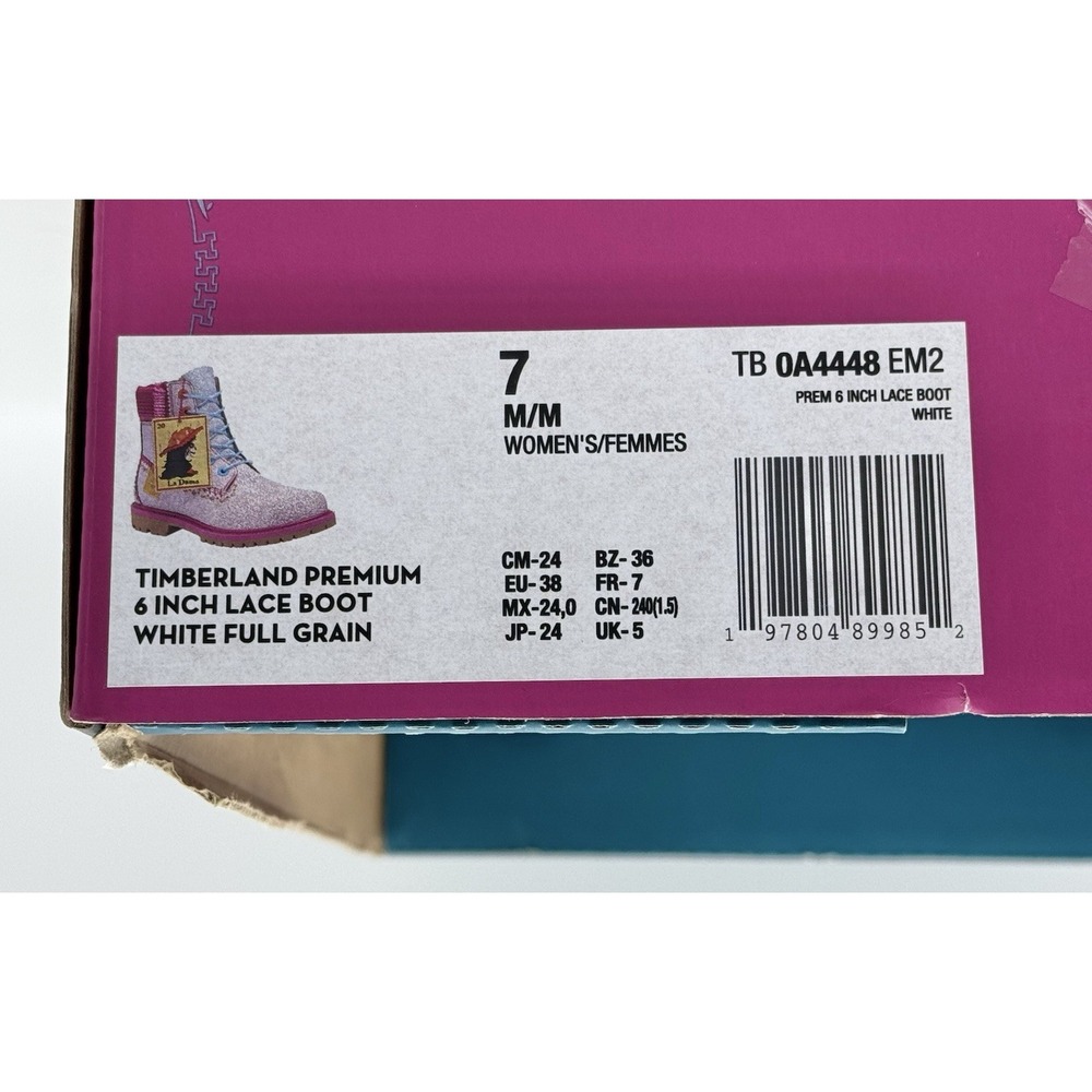 Timberland Women's Premium 6 Inch Boot White Pink Embroidered Size 7 TB0A4448 - Picture 9 of 9
